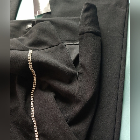 INC Glam Deep Black Wide Leg Embellished Slit Pants WOMEN'S - Picture 6 of 10